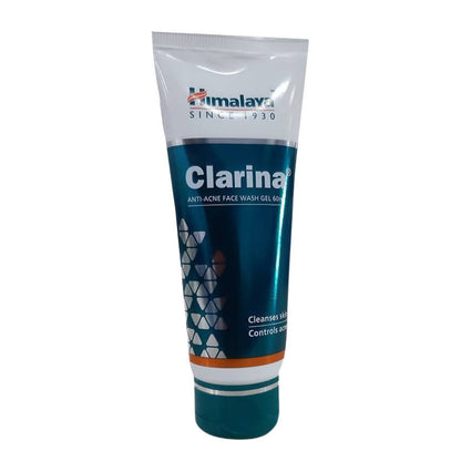 Tube of Clarina anti-acne face wash gel by Himalaya on a white background
