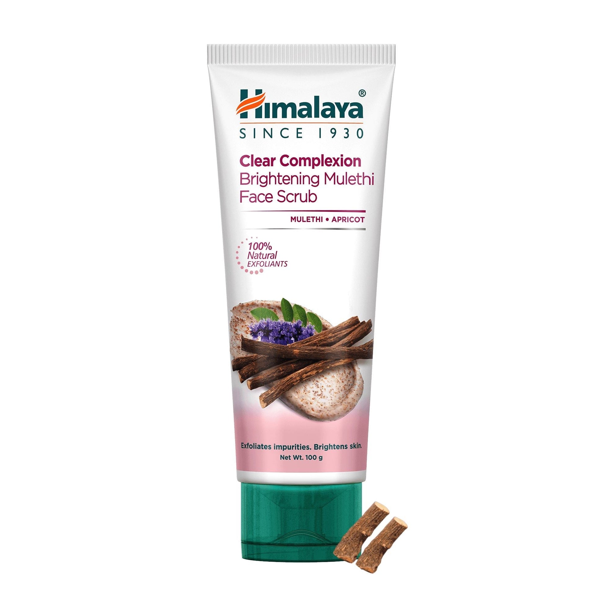 Himalaya Clear Complexion Brightening Mulethi Face Scrub tube on a white background