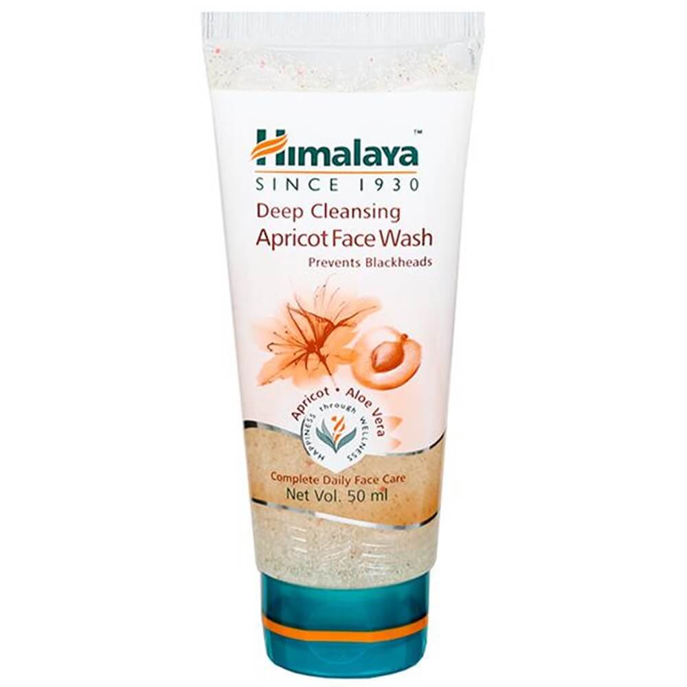 A tube of Himalaya Herbals Deep Cleansing Apricot Face Wash with an image of apricot and floral elements on the packaging.