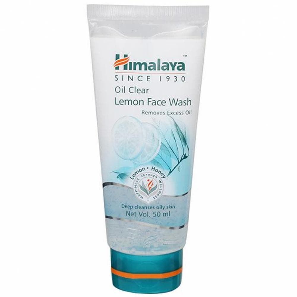 A tube of Himalaya Herbals Oil Clear Lemon Face Wash with a white and blue color scheme.