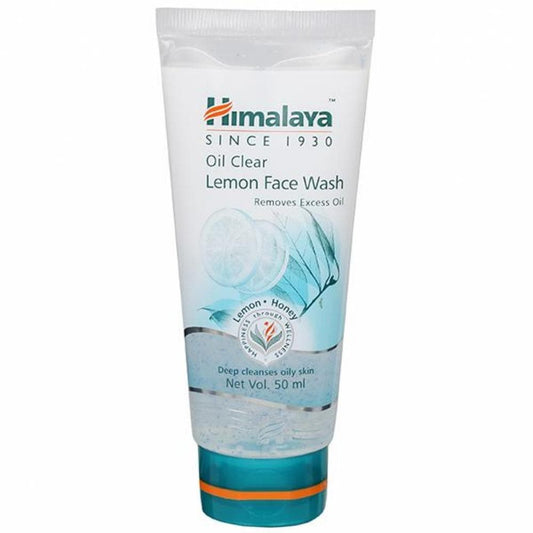 A tube of Himalaya Herbals Oil Clear Lemon Face Wash with a white and blue color scheme.