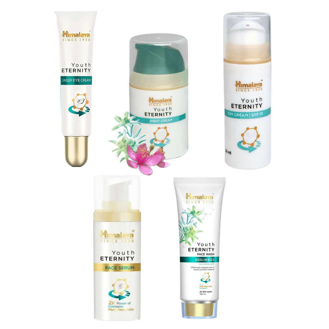 Collection of Himalaya Youth Eternity skincare products on a white background