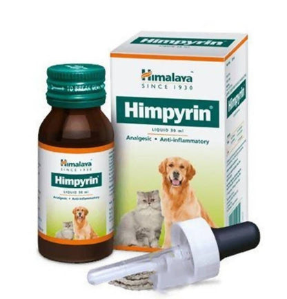 Himalaya Himpyrin bottle and packaging with images of a dog and cat on a white background