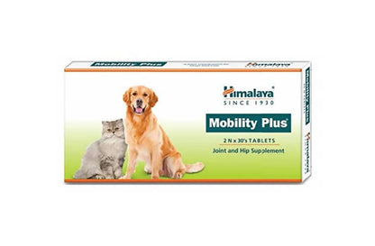 Himalaya Mobility Plus supplement box for pets with a dog and cat on a white background