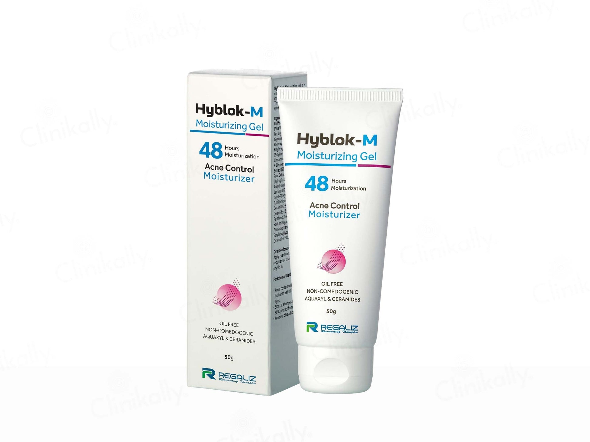 Hybloc-M Acne Control Moisturizer tube and packaging on a white background