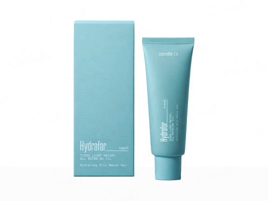Hydrating skincare product with blue tube and packaging on a white background