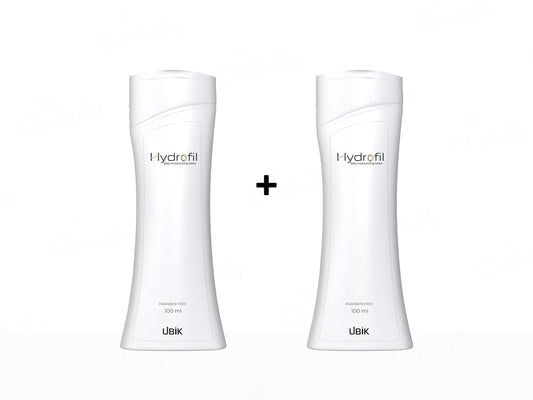 Two Hydrofil Ubik bottles on a white background
