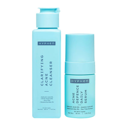 Two blue skincare bottles from Hyphen on a white background
