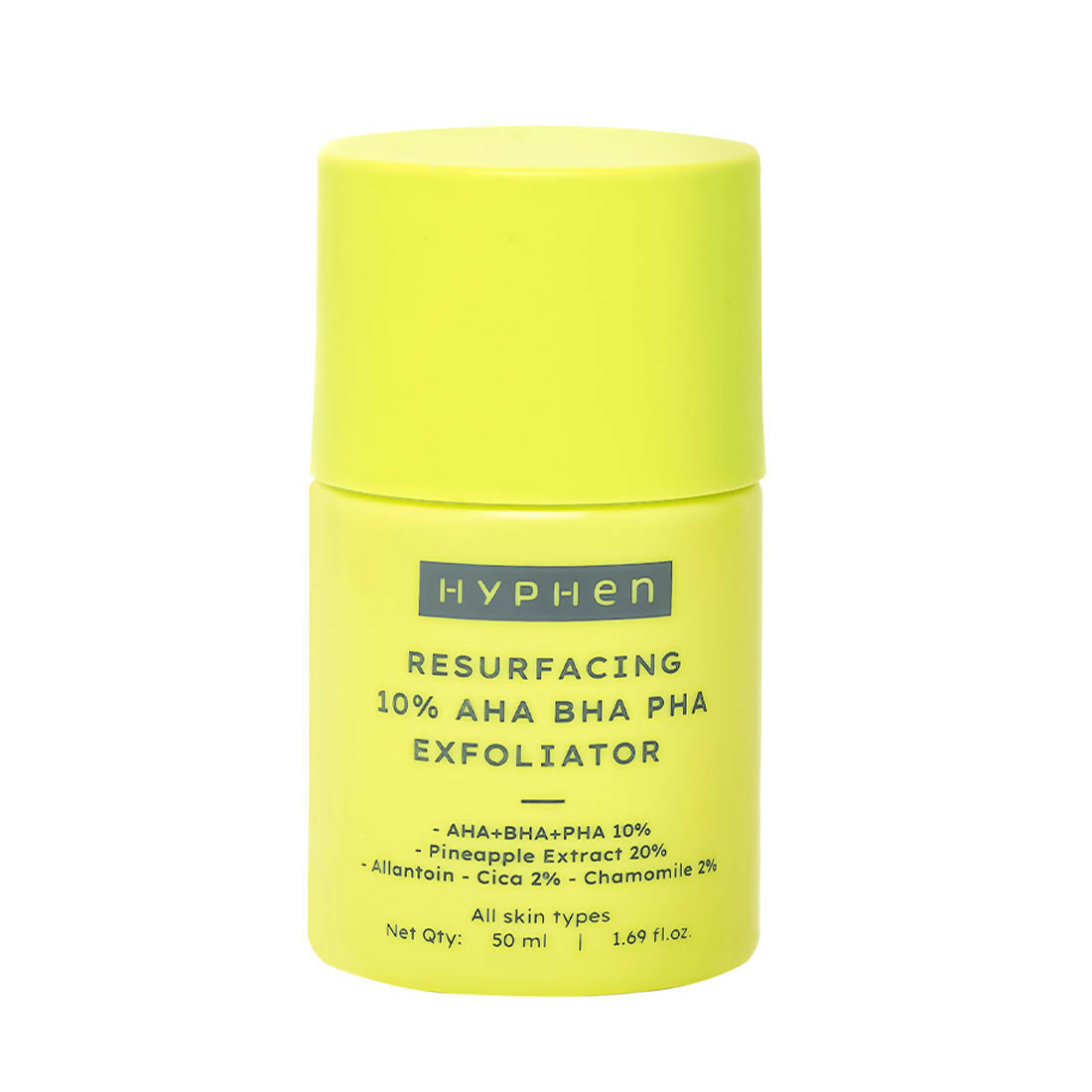 Yellow skincare product container with 'Hyphen' branding on a white background