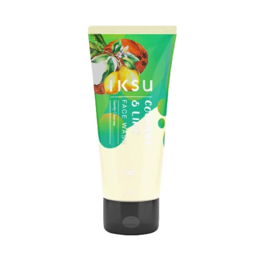 Tube of KSU coconut lime face wash with green label on a white background