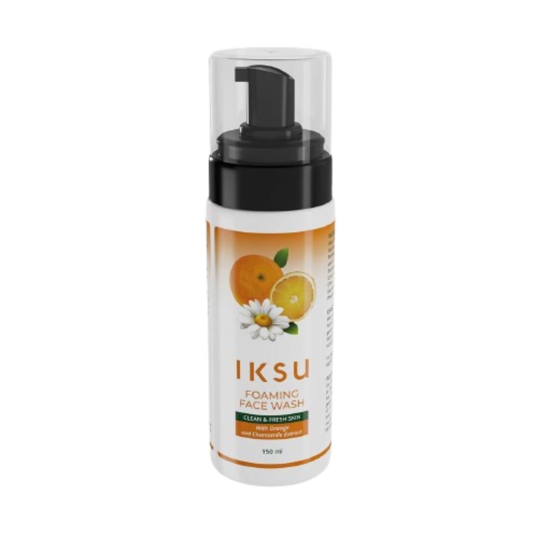 Iksu foaming face wash bottle with black pump on a white background
