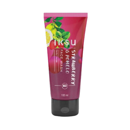 Tube of IKSU Strawberry & Pomelo Face Wash on a white background