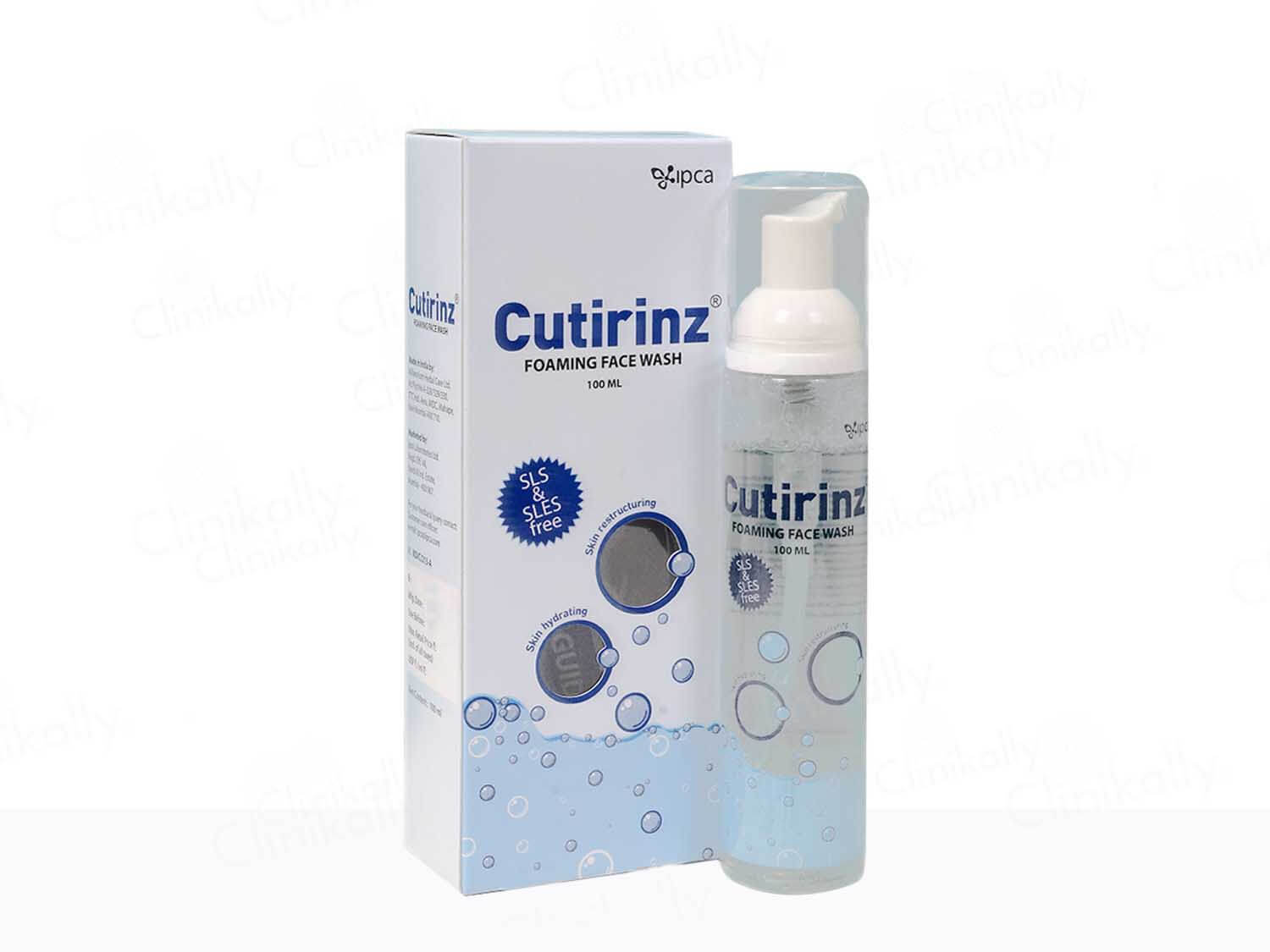 Cutirinz foaming face wash bottle and packaging on a white background