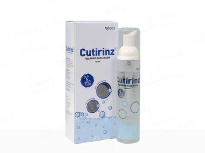 Cutirinz foaming face wash bottle and packaging on a white background