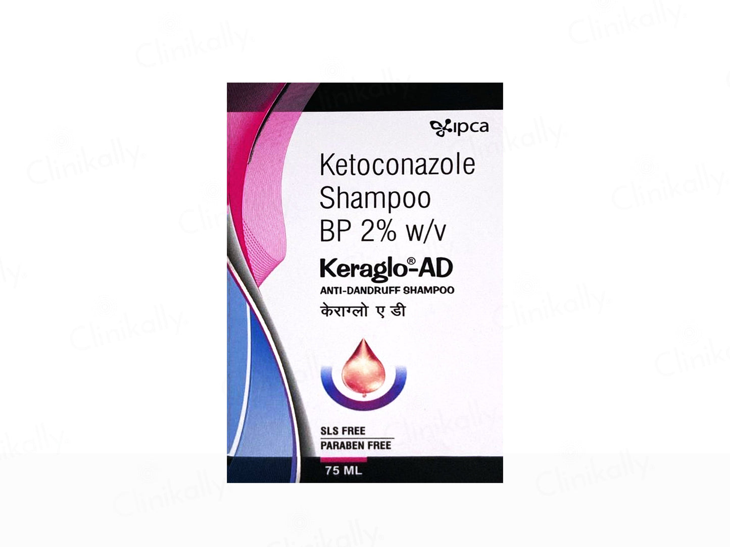 Ketoconazole Shampoo BP 2% w/v Keraglo-AD packaging on a white background