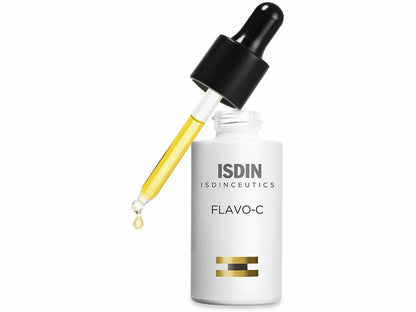 ISDIN Flavo-C skincare serum with dropper on a white background