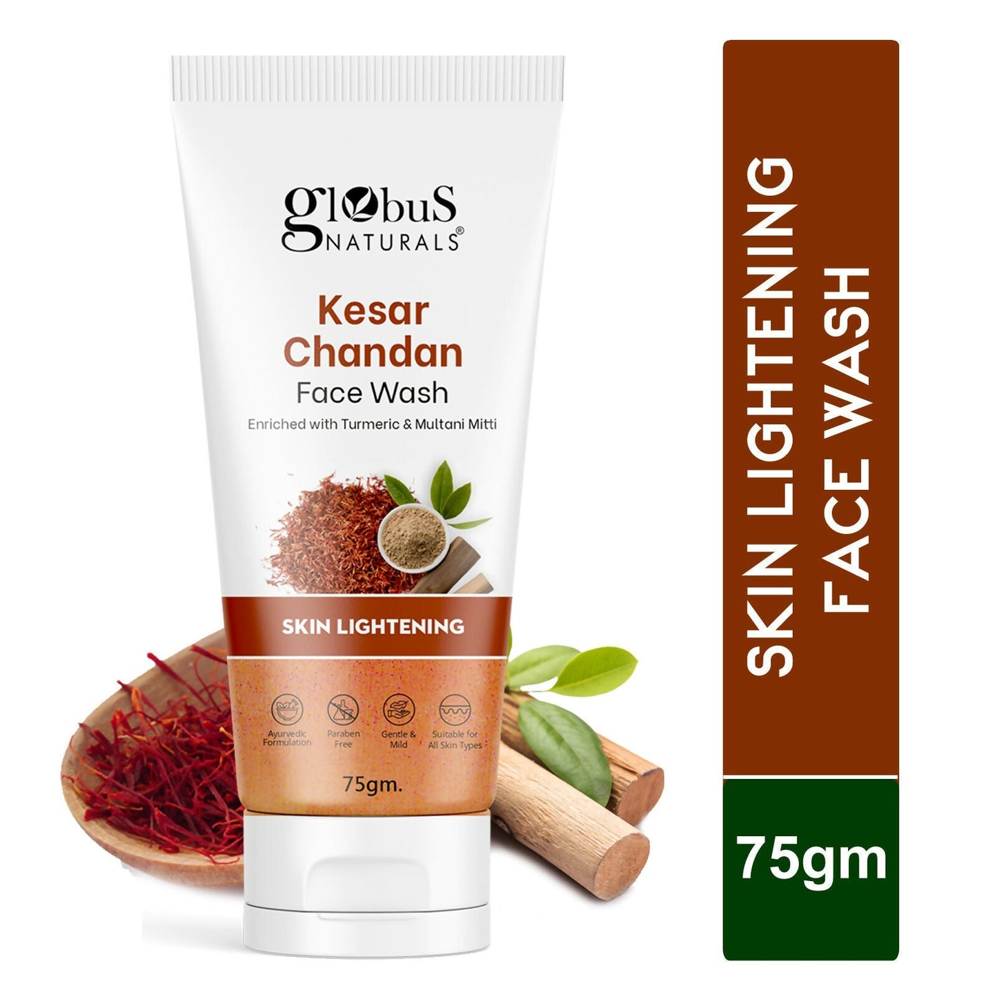 Globus Naturals Kesar Chandan Skin Lightening & Tan Removal Face wash, Suitable For All Skin Types