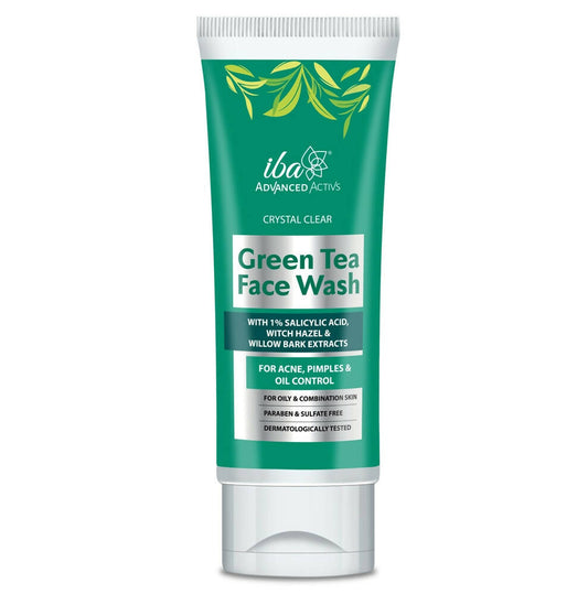 Tube of Green Tea Face Wash with Iba logo on a white background