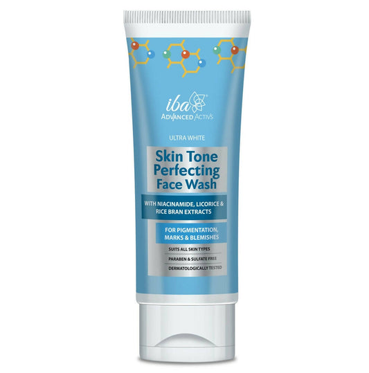 Tube of Iba Advanced Actives Skin Tone Perfecting Face Wash on a white background