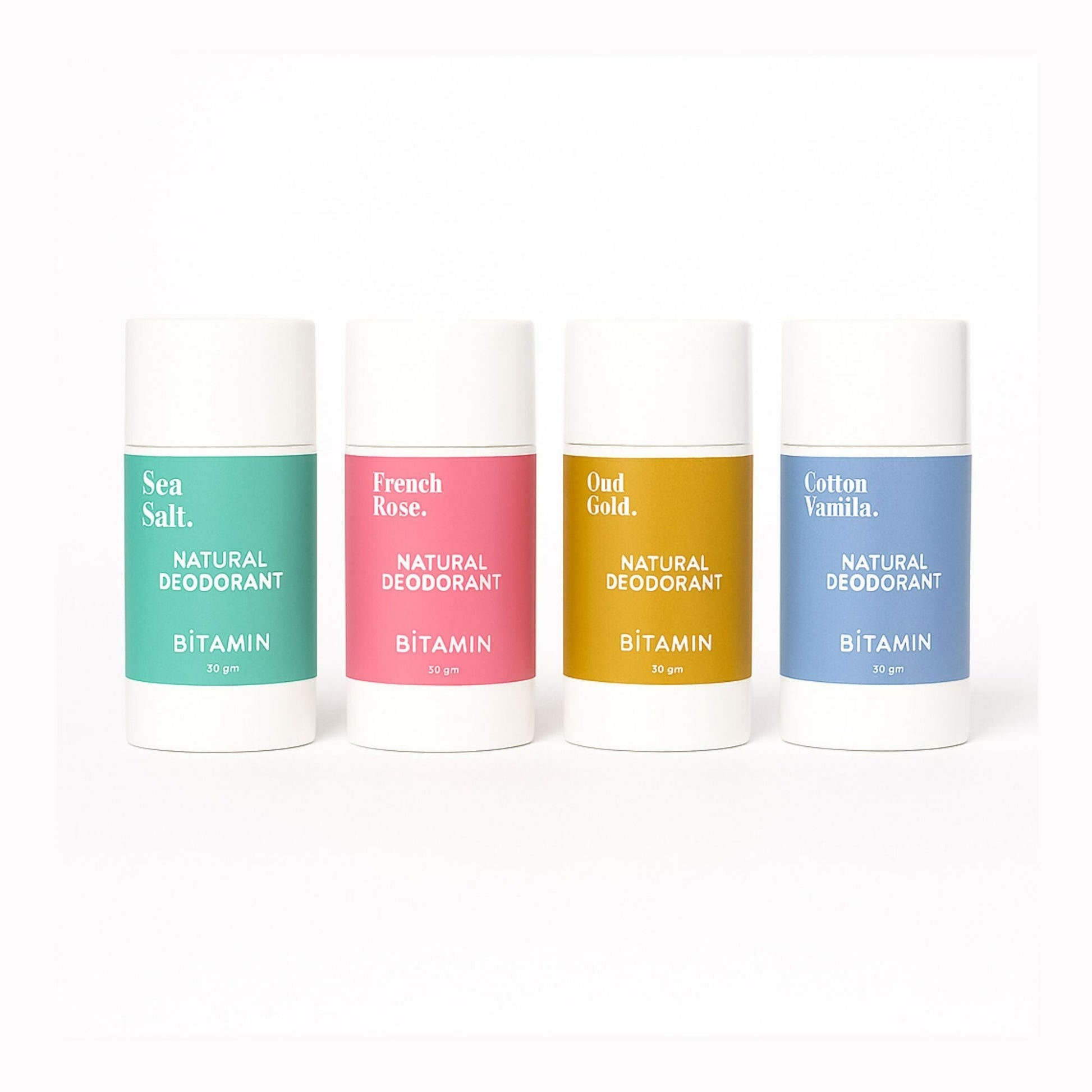 Bitamin Natural Deodorant Cotton Vanilla, Freneh Rose, Oud Gold, Sea Salt Roll On