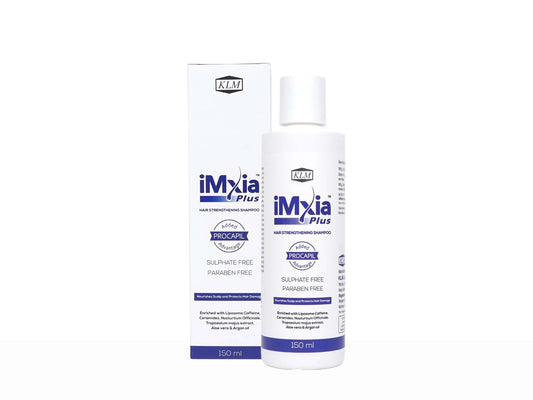 iMxia Plus shampoo bottle and box on a white background