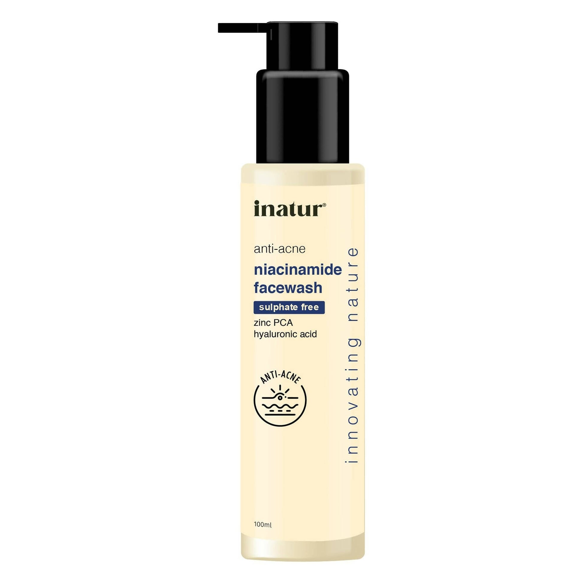 Inatur anti-acne niacinamide facewash bottle on a white background