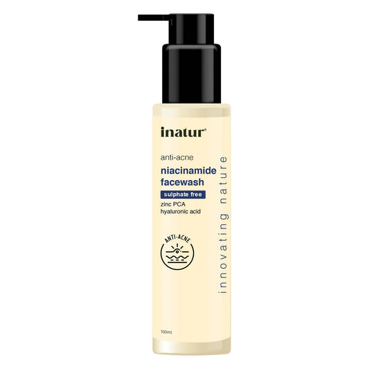 Inatur anti-acne niacinamide facewash bottle on a white background