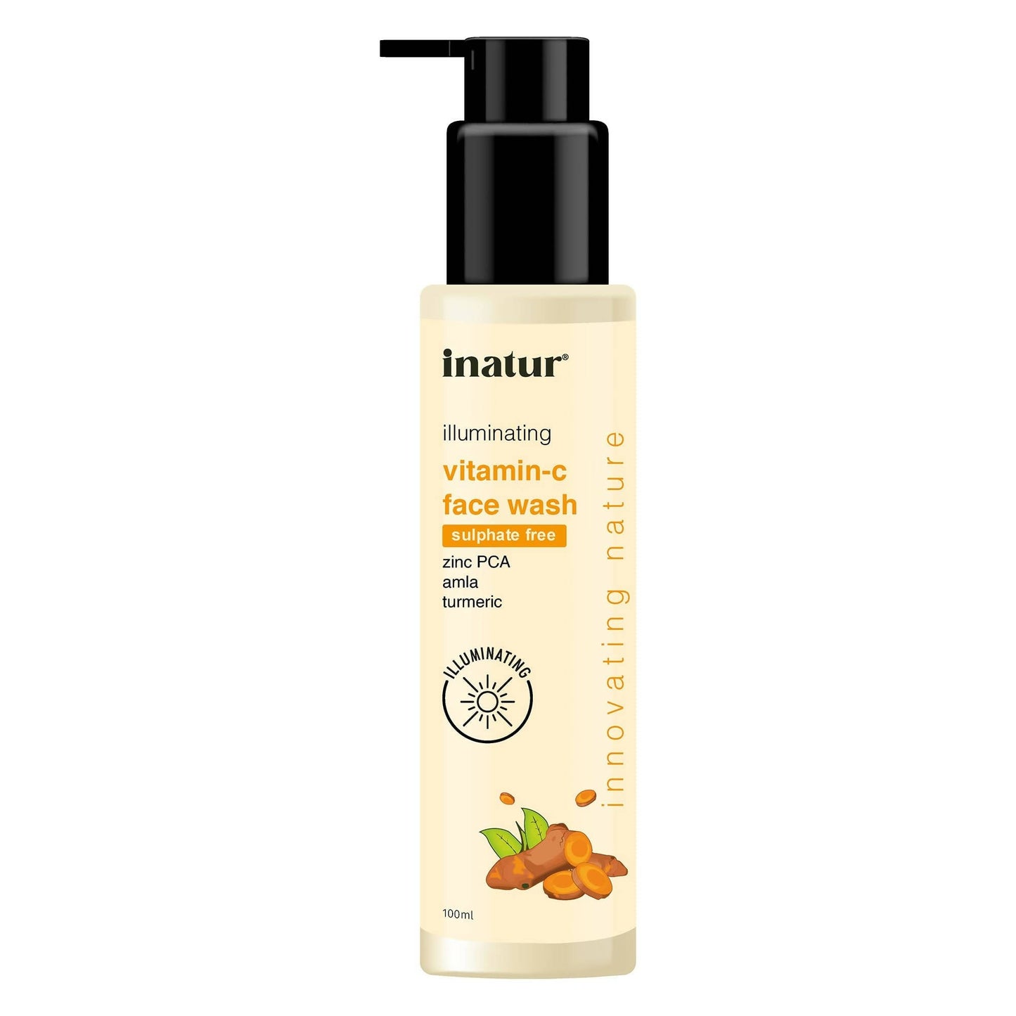 Inatur illuminating vitamin-c face wash bottle on a white background