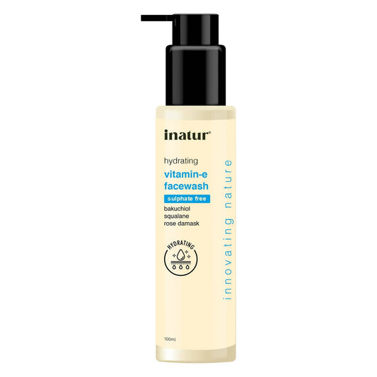 Inatur hydrating vitamin-e facewash bottle on a white background
