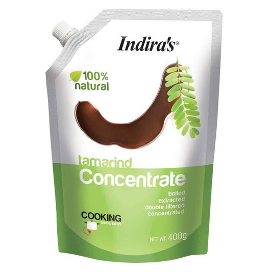Indira's tamarind concentrate packaging on a white background