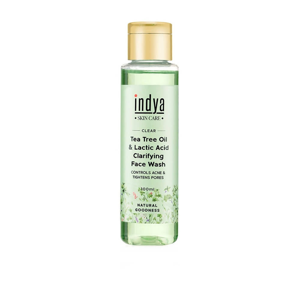 Indya Tea Tree Oil & Lactic Acid Clarifying Face Wash bottle on a white background