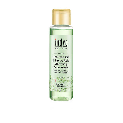 Indya Tea Tree Oil & Lactic Acid Clarifying Face Wash bottle on a white background