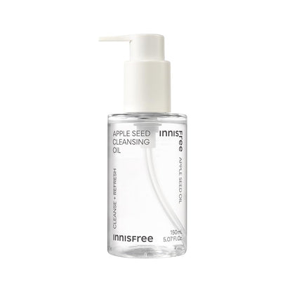 Innisfree Apple Seed Cleansing Oil bottle with pump on a white background