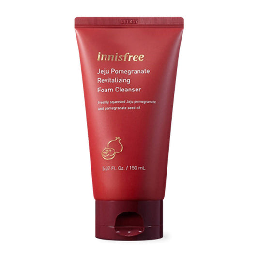 Red tube of Innisfree Jeju Pomegranate Revitalizing Foam Cleanser on a white background
