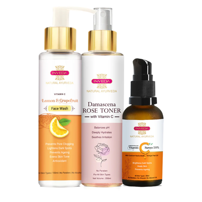 Three skincare products from the brand 'Inveda' on a white background