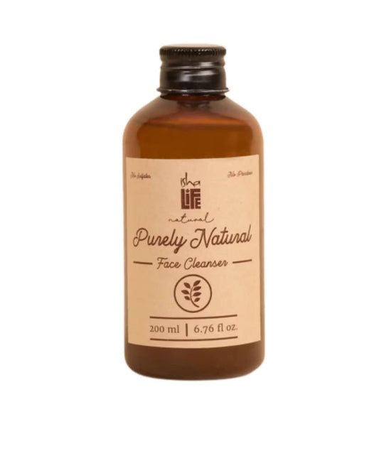 Brown bottle of 'Purely Natural' face cleanser with a label on a white background