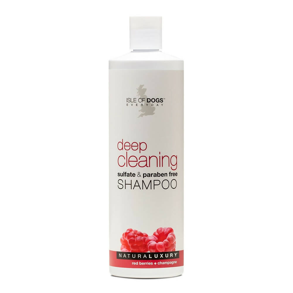 Shampoo bottle labeled 'Isle of Dogs' with red berries on a white background