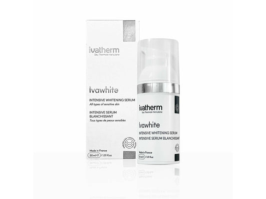 Ivatherm Ivawhite intensive whitening serum with packaging on a white background