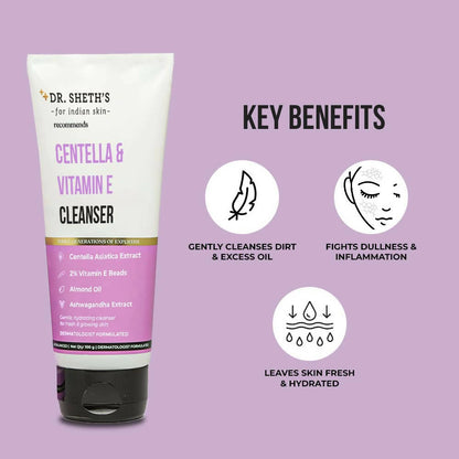 Dr. Sheth's Centella & Vitamin E Cleanser - pH Balanced, Gently Cleanses & Hydrates, For Normal, Oily & Sensitive Skin