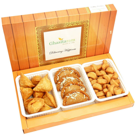 Ghasitaram Holi Hampers: Gujiya, Farsan Samosa and Mini Gujiya Namkeen hamper