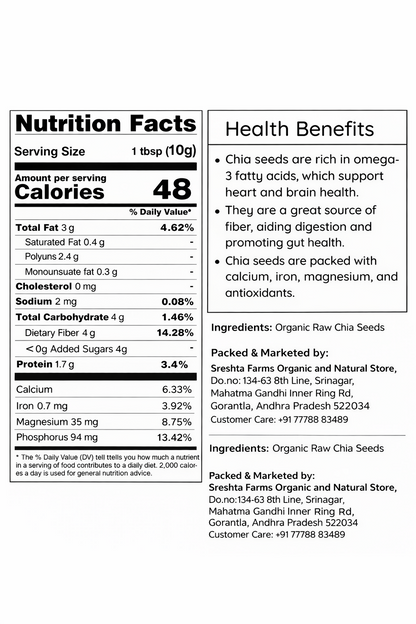Sreshta Farms Raw Chia Seeds Natural & Nutrient-Rich Superfood