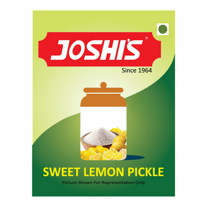 Joshi's Sweet Lemon Pickle packaging with a green background