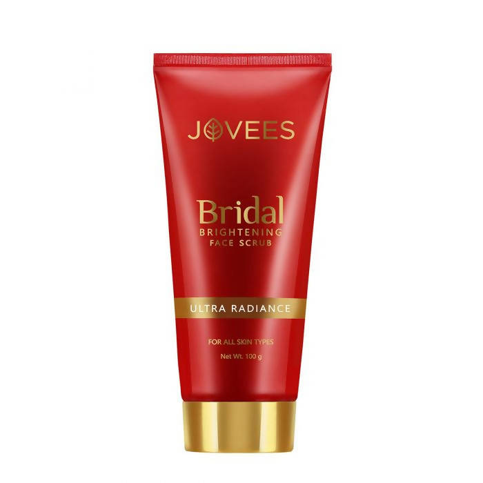 Red tube of Jovees Bridal Brightening Face Scrub on a white background