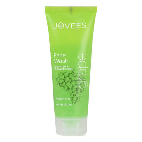 Green tube of Jovees Grape Face Wash on a white background
