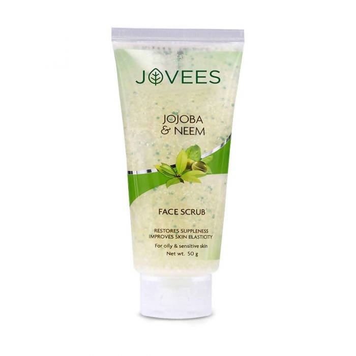 Jovees Jojoba & Neem Face Scrub tube on a white background