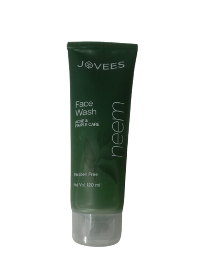 Green tube of Jovees Neem Face Wash on a white background