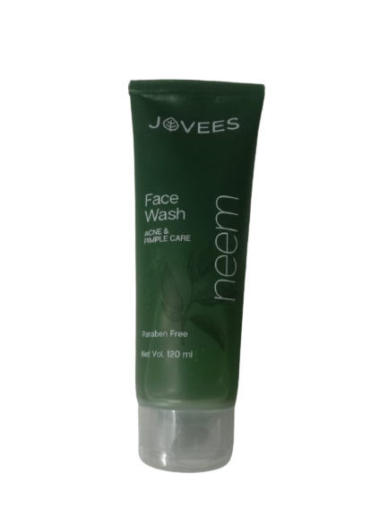 Green tube of Jovees Neem Face Wash on a white background