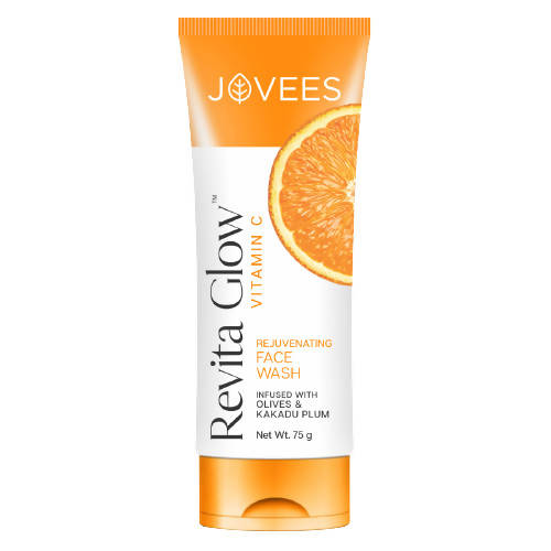 Jovees Revita Glow Vitamin C face wash tube with an orange slice on a white background