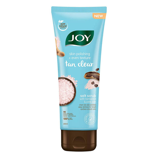 Joy Tan Clear salt scrub tube on a white background