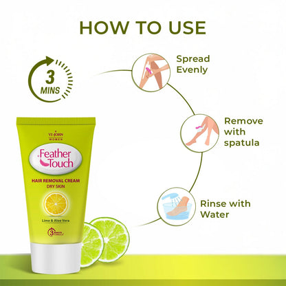 VI-JOHN Feather Touch Lime & Aloevera Hair Removal Cream for Women for Dry Skin, Suitable for Legs, Underarms, Bikini Line, Arms